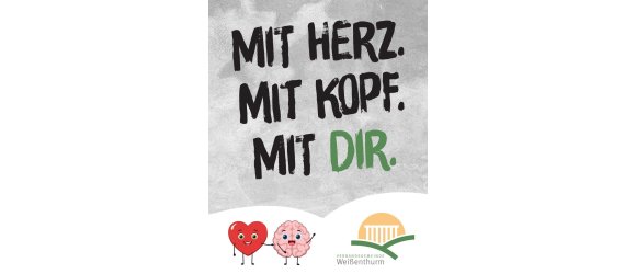 Mit Herz. Mit Kopf. Mit Dir. Titelbild Azubi-Kampagne Der Slogan steht über einem Herz- und einem Hirn-Emoji und dem VG-Logo.