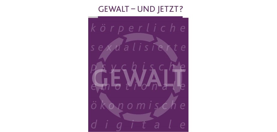 Vor einem lila Hintergrund ist ein unterbrochen gezeichneter Kreis zu sehen. Davor steht in Großbuchstaben Gewalt, dahinter abgeschwächt die Begriffe körperliche, sexualisierte, psychische, emotionale, ökonomische, digtale.