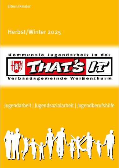 that´s it - Kalender Kinder und Eltern Titelblatt des Kalenders der kommunalen Jugendarbeit für das 2. Halbjahr 2025 mit Angeboten für Kinder.