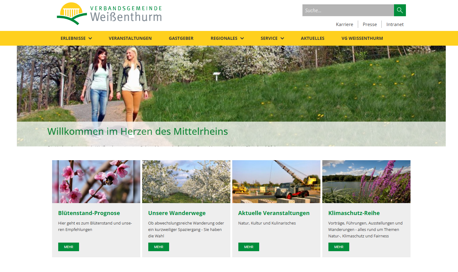 Screenshot der Internetseite www.touristik-mittelrhein.de