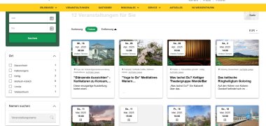 Screenshot der Veranstaltungsseite mit Filtermöglichkeiten auf der neuen Tourismus-Seite