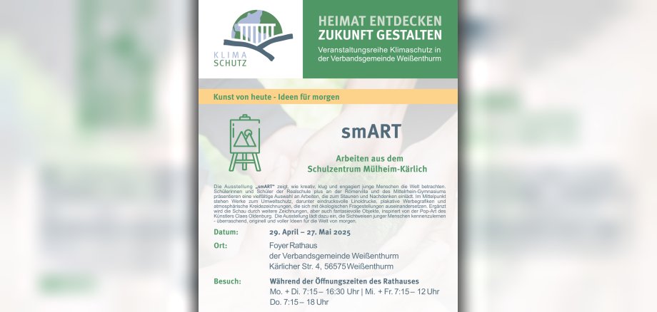 Flyer zur Ausstellung smART mit einem kurzen Text und den Angaben zu Ort und Zeit. 