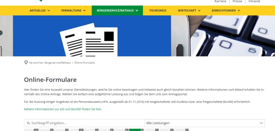 Der Screenshot zeigt die Internetseite der VG Weißenthurm mit der neune Formular für das SEPA-Mandat. 