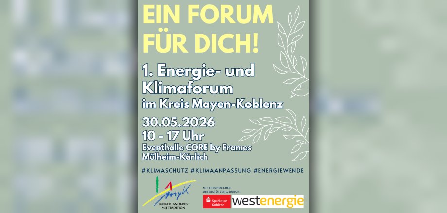 1. Energie- und Klimaforum Grafik Auf grauem Grund stehen die Angaben zum 1. Energie- und Klimaforum des Landkreises mit den Logos aller Beteiligter.