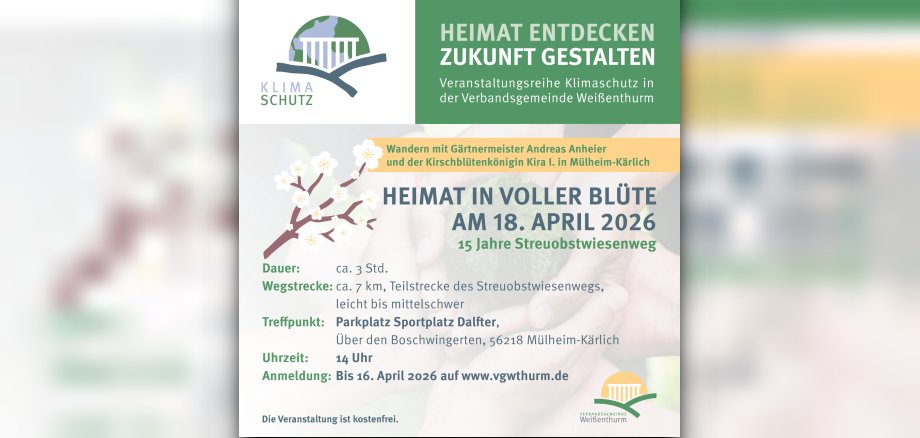 Ankündigung Wanderung Streuobstwiesenweg Im Design der Veranstaltungsreihe "Heimat entdecken - Zukunft gestalten" stehen alle relevanten Informationen zu der Wanderung.