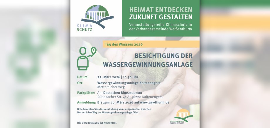 Mit dem Logo der Klimaschutzreihe "Heimat entdecken - Zukunft gestalten" werden die Details der Führung mit Inhalt, Datum und Uhrzeit kommuniziert. 