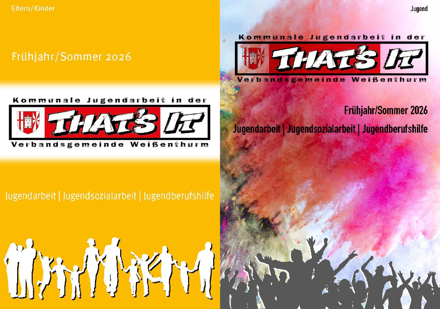 Start That´s it - Kalender Die Titelseiten des Kalenders für Kinder und für Jugendliche sind nebeneinander abgebildet.