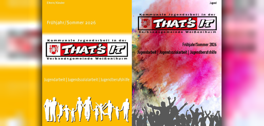 Start That´s it - Kalender Die Titelseiten des Kalenders für Kinder und für Jugendliche sind nebeneinander abgebildet.