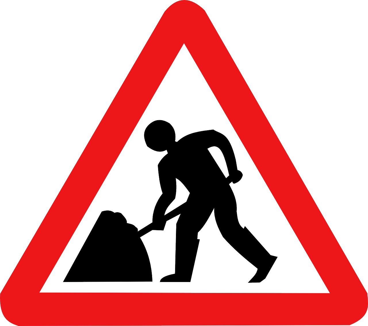 n einem roten Dreieck ist eine Piktogramm-Person zu sehen, die mit einer Schaufel arbeitet.