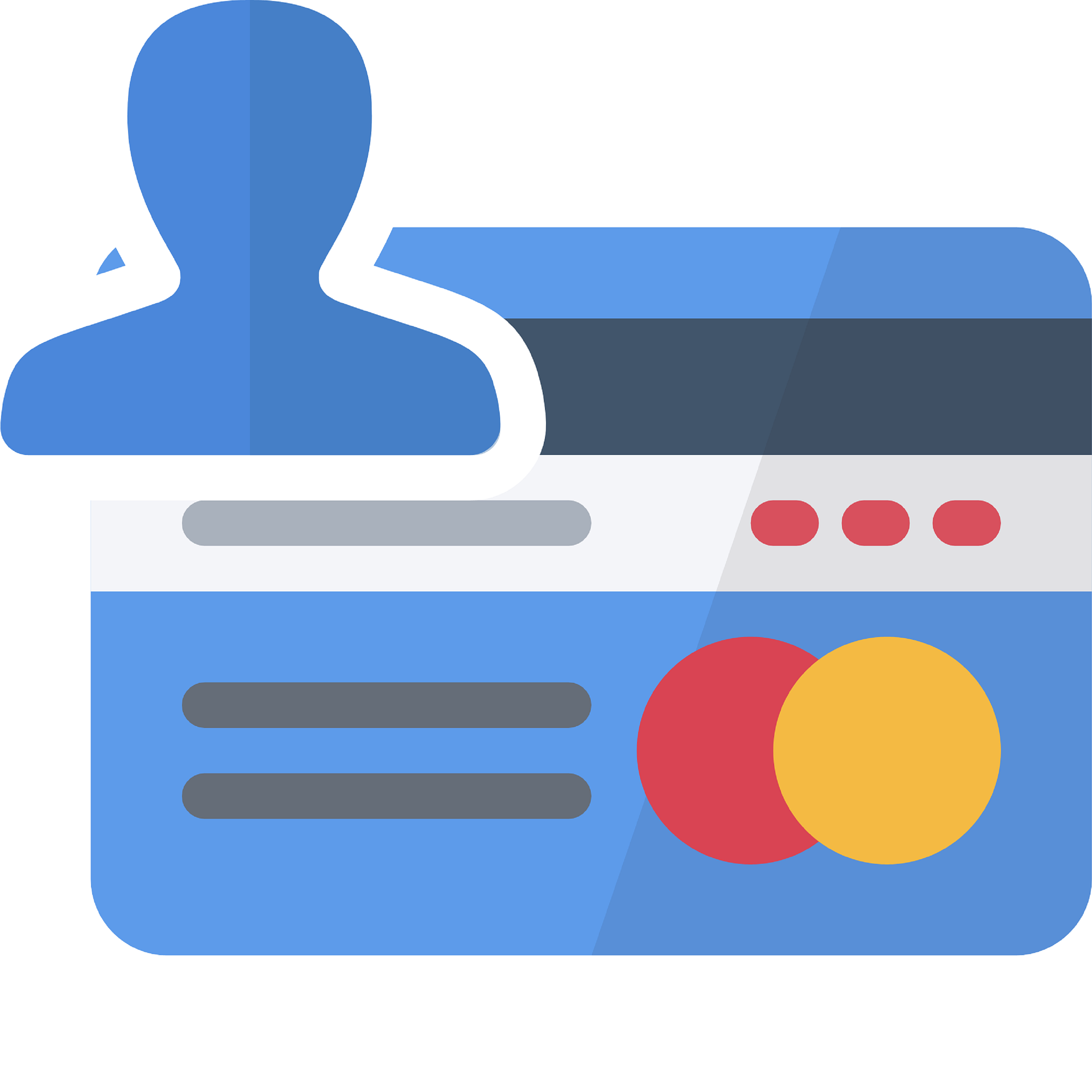 Bezahlung Vor einer stilisierten Bank- oder Kreditkarte ist oben links das Icons eines Nutzers angebracht.