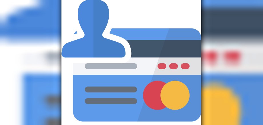 Vor einer stilisierten Bank- oder Kreditkarte ist oben links das Icons eines Nutzers angebracht.