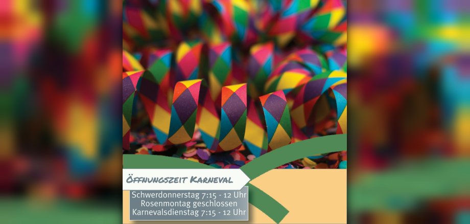 Vor vielen Luftschlangen und dem Logo der VG Weißenthurm stehen die Öffnungszeiten.