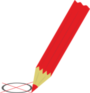 Ein Roter Stift malt einen Kreis und ein x.