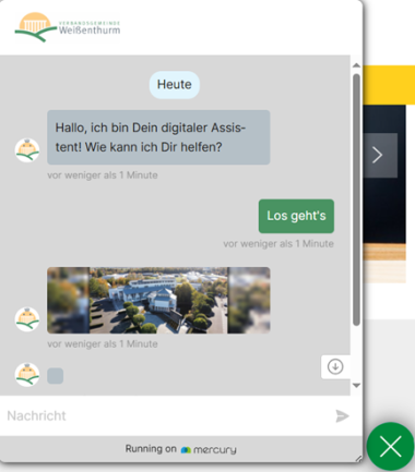 Screenshot der Nutzermaske des digitalen Assistenten. 