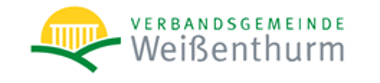 Logo der Verbandsgemeinde Weißenthurm mit sieben weißen Säulen vor einem gelben Halbrund, darunter zwei grüne, halbkreisförmige Linien, die sich treffen. 