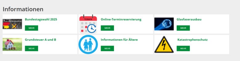 Screenshot der unter der Rubrik Informationen veröffentlichten Hinweise auf der Startseite der VG-Internetseite. 