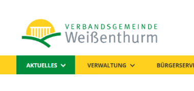 Auf der Startseite der Internetseite der Verbandsgemeinde Weißenthurm ist in der obersten Leiste der Begriff Aktuelles grün hinterlegt.