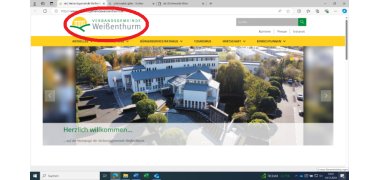 Startseite Logo Screenshot mit rot eingekreistem Logo auf der Startseite der Internetseite der VG Weißenthurm.