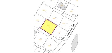 Plan mit eingezeichnetem Grundstück, das zum Verkauf steht.
