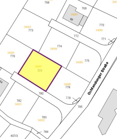 Bauplatz Kettig Plan mit eingezeichnetem Grundstück, das zum Verkauf steht.