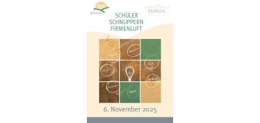 in grünen, braunen und gelben Quadraten finden sich Sprechblasen und Glühbirnen, dazu Titel und Datum des Projekts.  