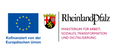 Das Logo des Europäischen Sozialfonds steht neben dem Logo des Ministeriums für Arbeit, Soziales, Transformation und Digitalisierung Rheinland-Pfalz.